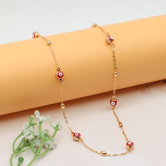 Rose Gold Evil Eye Necklace with Red Beads, Elegant and Unique, XPNL0250 - Picture 7 of 12